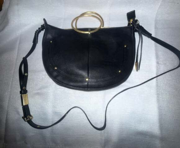 Foley + Corinna Handbags - Foley + Corinna Crescent Moon Crossbody Bag with Gold Tone Ring Handle